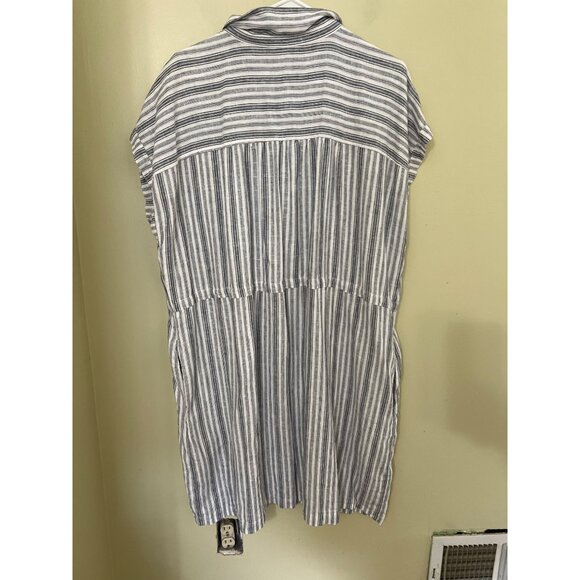 Linen Blend Dress  XXXL Pockete Button-Down Striped Beach Coastal  Boho‎ - Picture 2 of 9